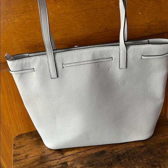 Kate Spade Pebbled Leather Tote Bag Tassels Muted Blue Zip Top Tote - Picture 10 of 14